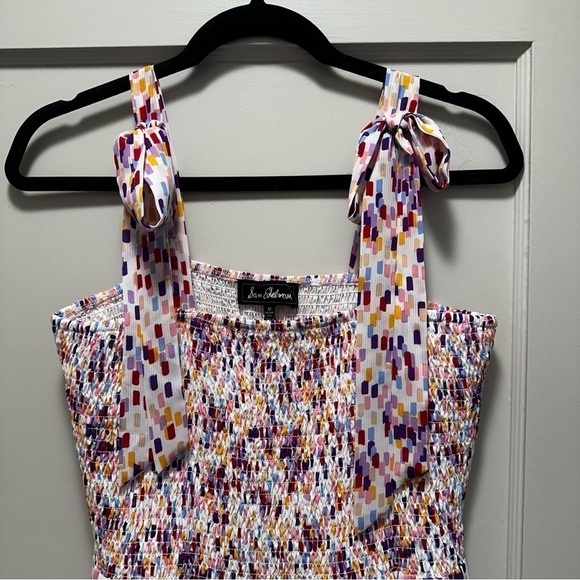 Women's Sam Edelman Confetti Smocked Bodice Maxi Dress SZ 12 White Multi - Picture 7 of 12